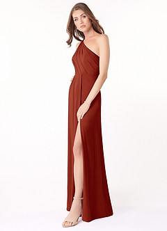 Azazie Madi Final Sale Desert Rose A-Line One Shoulder Stretch Chiffon Dress image3