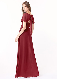Azazie Kimber Bridesmaid Dresses Pomegranate A-Line Flounce Sleeve Chiffon Dress image4