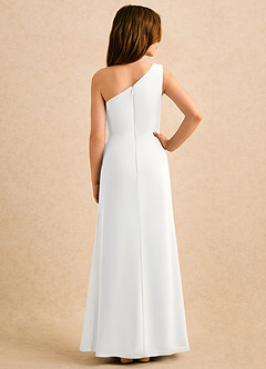 Azazie Sophie Girls Formal Robe Demoiselle D'honneur Fillette Robe Fourreau en Mousseline de soie Une épaule Blanc image3