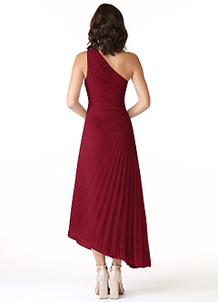 Azazie Kirra Bridesmaid Dresses Burgundy A-Line One Shoulder Chiffon Dress image2