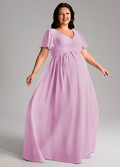 Azazie Verna Maternity Bridesmaid Dresses A-Line V-Neck Ruched Chiffon Floor-Length Dress image9