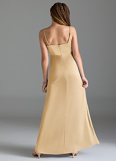 Azazie Maci Junior Gold Mermaid Pleated Stretch Satin Dress image2
