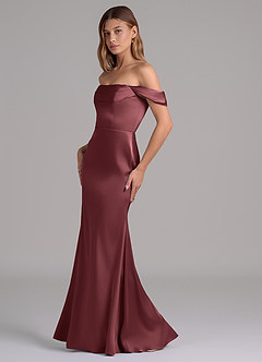 Azazie Miley Jurken voor bruidsmeisjes Converteerbaar Jurk van Stretch Satijn met Zeemeermin Off the Shoulder Merlot image4