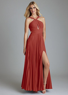 Azazie Hosanna Bridesmaid Dresses Terracotta A-Line Pleated Chiffon Dress image1