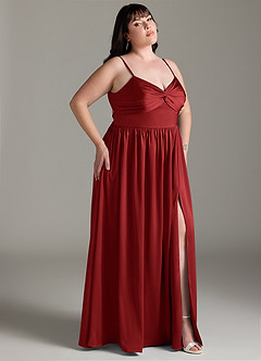 Azazie Zeya Bridesmaid Dresses Pomegranate A-Line Pleated Stretch Satin Dress image11
