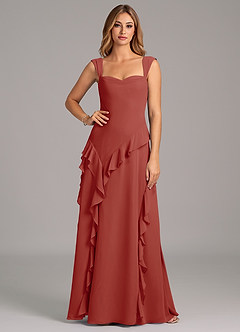 Azazie Sloane Abiti da Damigella Abito A-Line in Chiffon Scollo a Cuore Terracotta image5