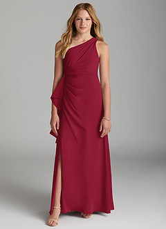 Azazie Maive Junior Burgundy A-Line Pleated Chiffon Dress image2