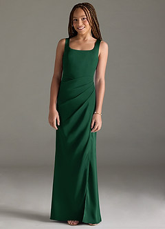Azazie Mero Junior Dark Green Mermaid Pleated Stretch Satin Dress image1