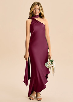 Azazie Briony Junior Etui Plissee Stretch-Satin Kleid Maulbeerrot image5