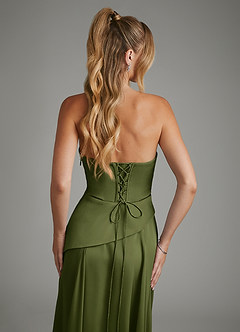 Azazie Gabriela Bridesmaid Dresses Olive A-Line Corset Stretch Satin Dress image9