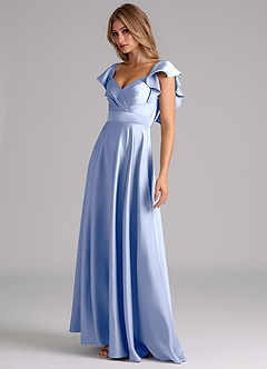 Azazie Leilani Brautjungfernkleider A-Linie Gestreift Stretch-Satin Kleid Eis image8