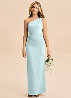 Azazie Akilah Junior Osłona Pofałdowany Satyna elastyczna Długość podłogi Młodsza druhna Sukienka image1