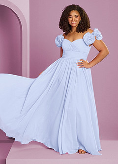 Barbie ♥ Azazie Robes de demoiselle d'honneur Robe Trapèze Convertible en Mousseline de soie Épaule décolletée Lavande image16