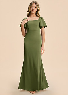 Azazie Chace Junior Olive Sheath Stretch Satin Dress image6