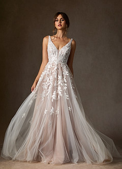 Azazie Sorella Vestidos de novia Vestido de Blanco Diamante Caramelo de Tul de Corte en A con Lentejuelas image1