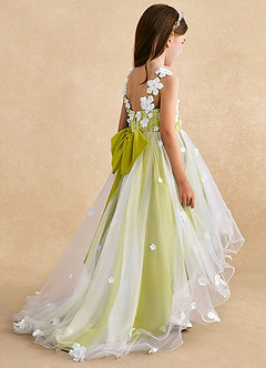 Azazie Celia Robe Demoiselle D'honneur Fillette Robe Trapèze en Tulle Dentelle Citronnelle image5