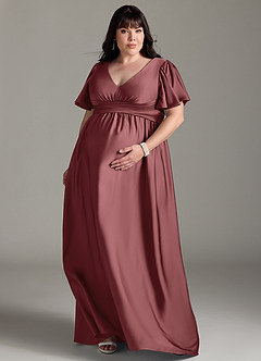 Azazie Verna Abiti da damigella d'onore premaman Abito A-Line Increspato Raso Elasticizzato Floor-Length image9