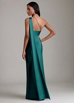 Azazie Galinda Brudtärnklänningar Klä av Sjöjungfru i Stretch Satin Ena axeln Påfågelblå image6