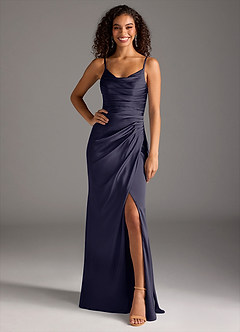 Azazie Deandra Bridesmaid Dresses Stormy Mermaid Pleated Stretch Satin Dress image3