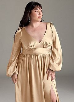 Azazie Norah Robes de demoiselle d'honneur Robe Trapèze en Satin extensible Champagne image12