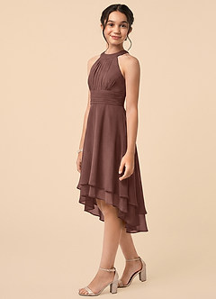 Azazie Linna Junior Espresso A-Line Pleated Chiffon Dress image3