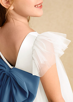 Azazie Munchkin Flower Girl Dresses Ivory Steel Blue A-Line Bow Tulle Dress image6