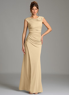 Azazie Chantal Bridesmaid Dresses Champagne Mermaid Pleated Premium Stretch Jersey Dress image5