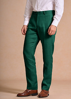 front Harrison Emerald 100% Linen Dress Pants