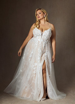 Azazie Monda Vestidos de novia Vestido de Blanco Diamante Champán de Tul de Corte en A con Encaje image18
