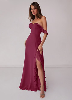 Barbie ♥ Azazie Bridesmaid Dresses Mulberry A-Line Off the Shoulder Chiffon Convertible Dress image11