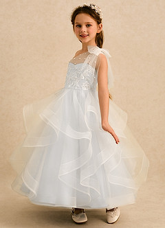 Azazie Zoey Robe Demoiselle D'honneur Fillette Robe Princesse en Tulle Dentelle Ivoire image5