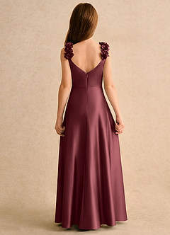 Azazie Rosita Girls Formal vestidos de niña de las flores Vestido de Merlot de Satén Elástico de Corte en A con Plisado image5