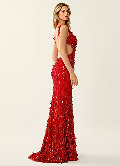 Veda Red Sparkly V-neck Mermaid High Slit Prom Dress | Azazie