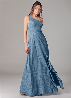 Azazie Ellianna Brautjungfernkleider A-Linie One-Shoulder Blumen-Burnout Kleid Stahlblau image3