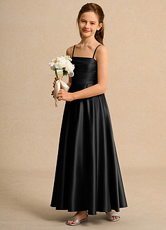 Azazie Pebbles Girl vestidos de niña de las flores Vestido de Negro de Satin Mate de Corte En A con Plisado image6