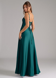 Azazie Valentine Bridesmaid Dresses Peacock A-Line Corset Stretch Satin Dress image2
