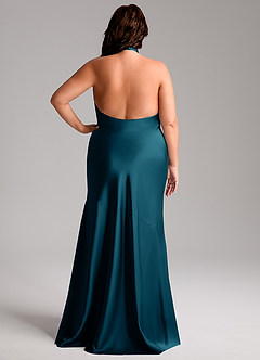 Azazie Lorena Bridesmaid Dresses Ink Blue Mermaid Pleated Stretch Satin Dress image8