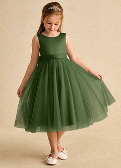 Azazie Winnie Flower Girl Dresses Olive Ball-Gown Bow Tulle Dress image2