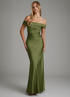 Azazie Hayden Robes de demoiselle d'honneur Robe Sirène en Satin extensible Corset Olive image5