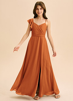 Azazie Kelsea Junior Abito A-Line in Chiffon Increspato Cannella image6