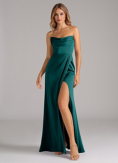 Azazie Johana Brautjungfernkleider Wandelbar Meerjungfrau-Linie Schulterfrei Stretch-Satin Kleid Pfau image6