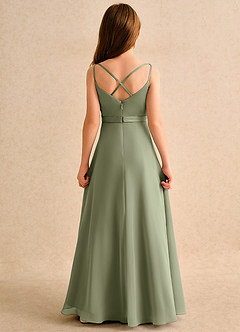 Azazie Umina Junior Formal Flower Girl Dresses Pistachio A-Line Pleated Matte Satin Dress image2