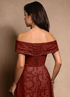 Azazie New Britain Mother of the Bride Dresses Terracotta A-Line Pleated Floral Burnout Dress image8