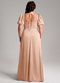Azazie Fyona Bridesmaid Dresses Rose Gold A-Line Pleated Stretch Satin Dress image9