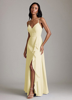 Azazie Naeem Bridesmaid Dresses Lemon Sorbet A-Line V-Neck Ruffle Chiffon Dress image5
