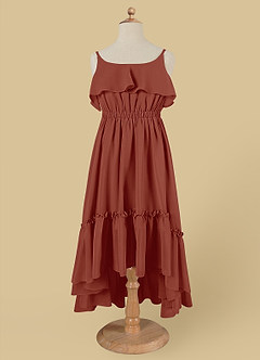 Azazie Karmen Flower Girl Dresses Terracotta A-Line Ruched Chiffon Dress image6