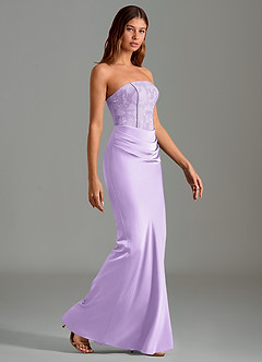 Azazie Emilia Robes de demoiselle d'honneur Robe Sirène en Satin extensible Sans bretelles Lilas image3