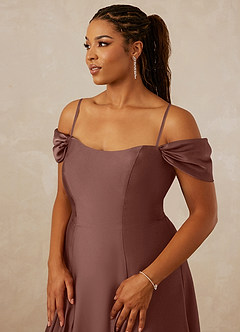 Christian Siriano Bridal for Azazie 1002 Bridesmaid Dresses Espresso A-Line Off the Shoulder Stretch Satin Convertible Dress image9
