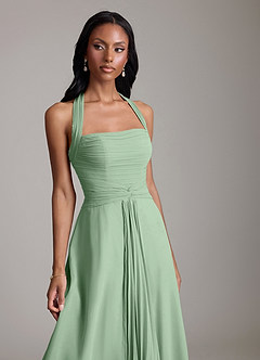 Azazie Clarisa Vestidos de damas de honor Vestido de Matcha de Gasa de Corte en A con Plisado image3