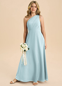 Azazie Phaedra Junior Mist A-Line Pleated Chiffon Dress image8